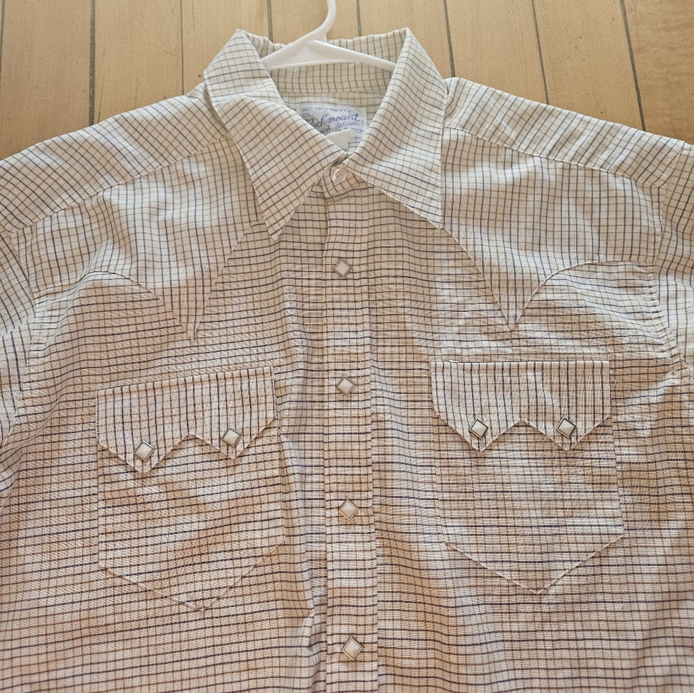 New Rockmount White/Beige Cross Striped Patterned Sawtooth Western Shirt  Medium